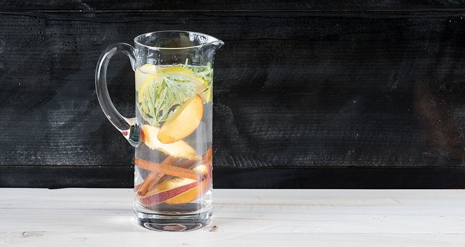 Peach apple and geranium infused water