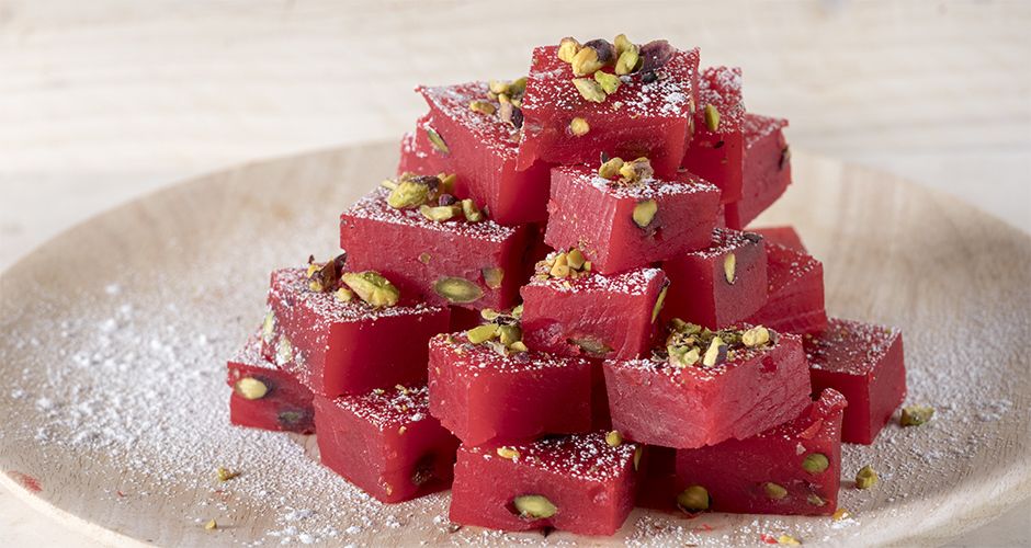 Pistachio and Rose Red Velvet Halva Recipe Akis Petretzikis