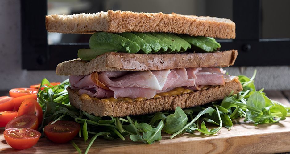 Ham, cheese and avocado sandwich