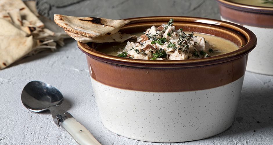 Chicken soup with pita bread