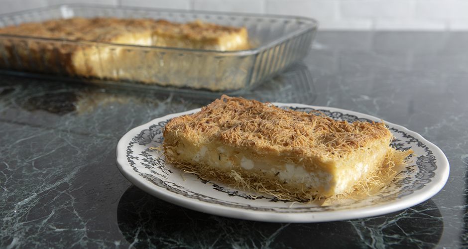 Cheese pie with a shredded phyllo crust