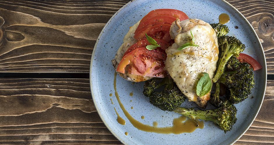 Caprese chicken and broccoli