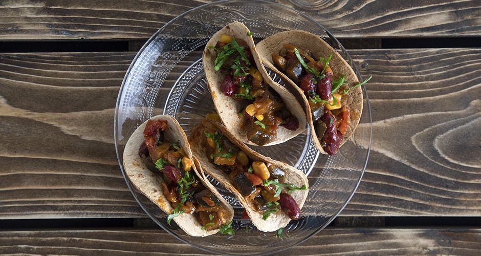 Vegan eggplant and chili tacos