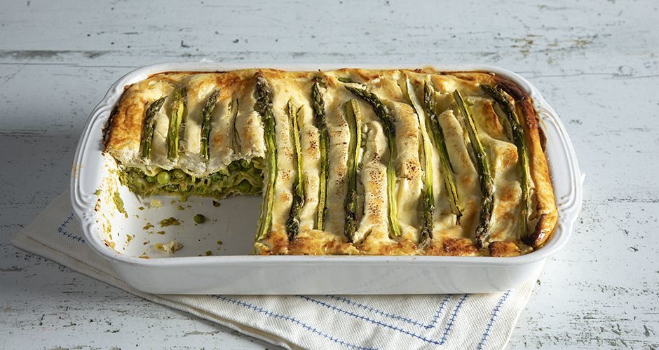 Sweet peas and asparagus lasagne