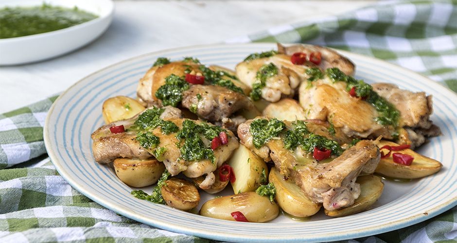 Chimichurri chicken thighs with potatoes