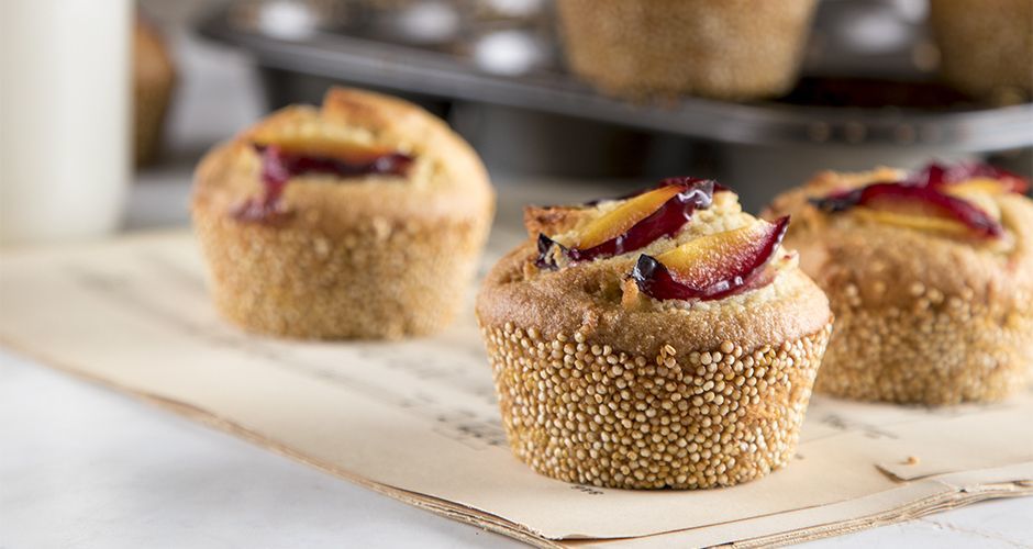 Plum and quinoa muffins