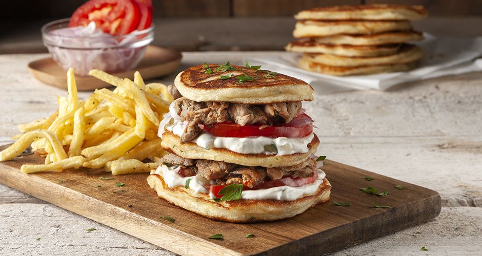 Savory pancakes with chicken gyro Recipe Akis Petretzikis