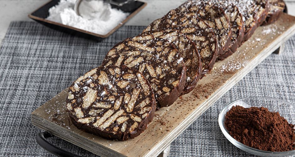 Chocolate salami with sweetened condensed milk Recipe Akis Petretzikis