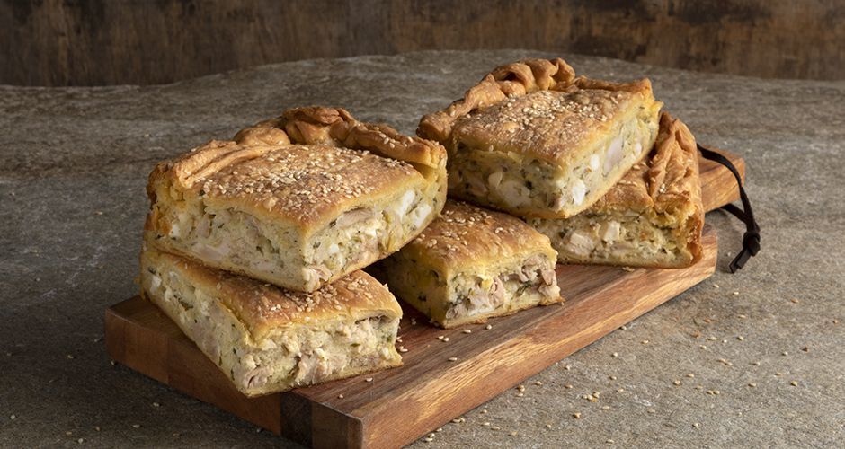 Greek chicken pie with kourou dough