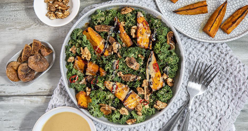 Roasted sweet potato and kale salad