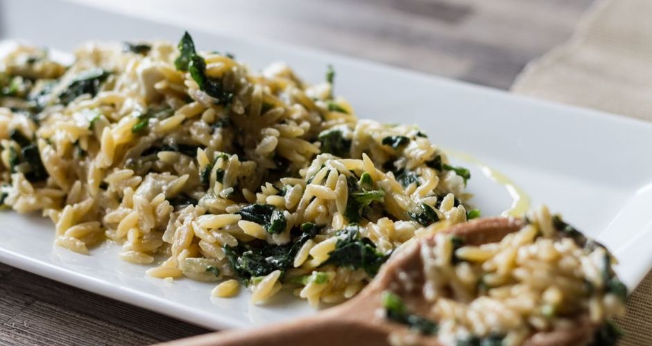 Spinach and feta creamy orzo