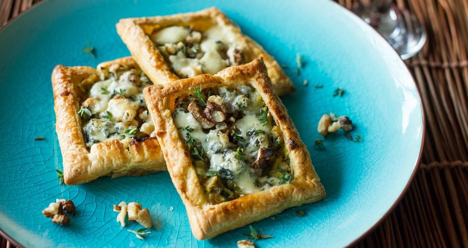 Roquefort Leek and Walnut Squares