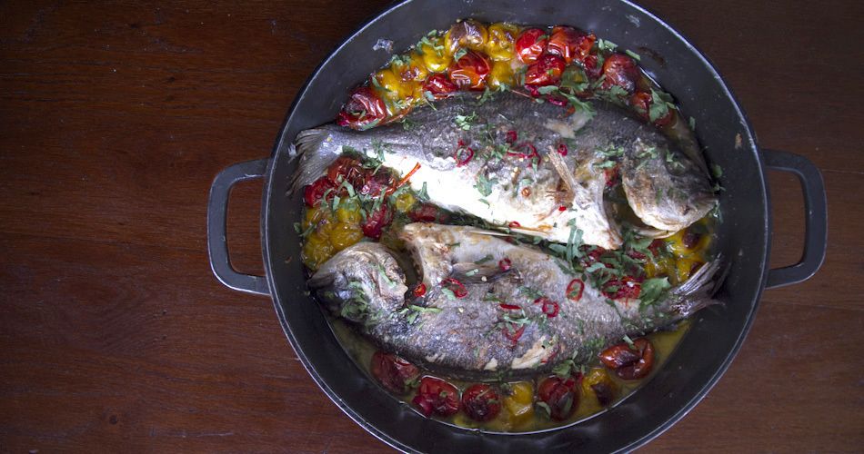 Sea Bream Poached in Crazy Water by Greek chef Akis Petretzikis. A