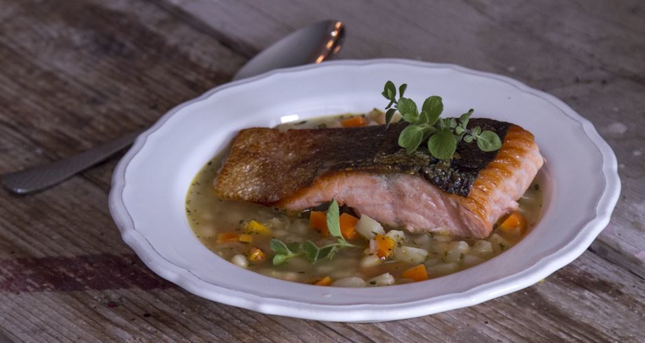 Lemony Salmon Bean and Honey Soup