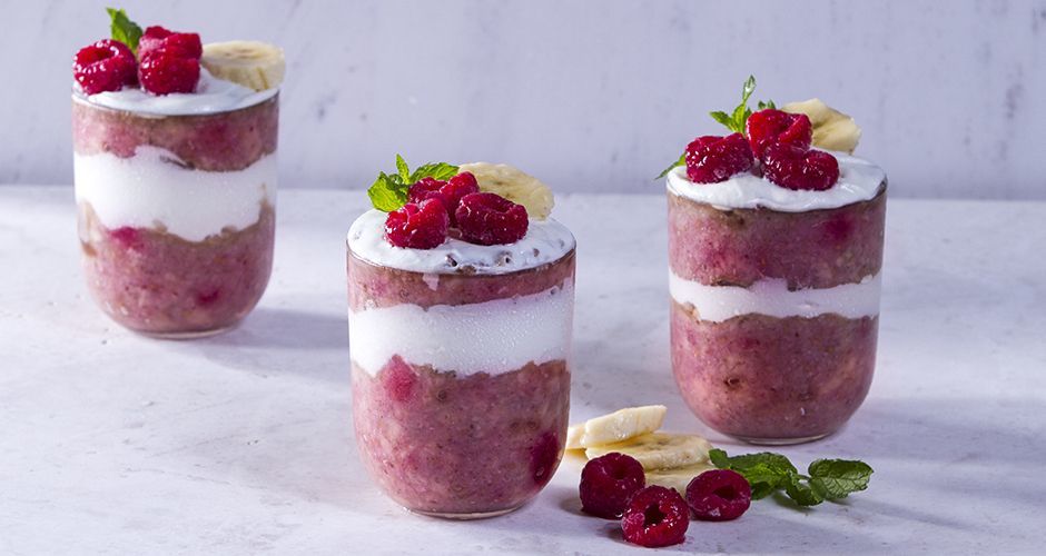 Homemade muesli with oats and red berries