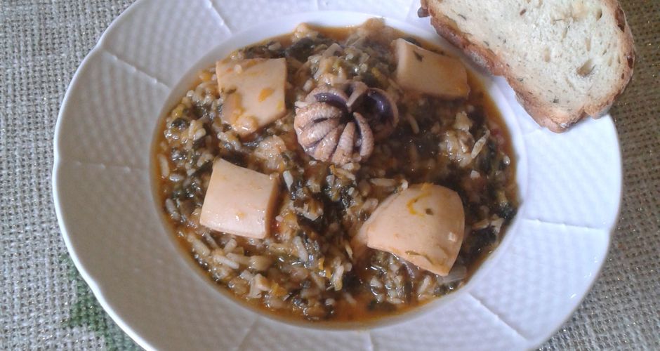 Cuttlefish with Spinach Rice